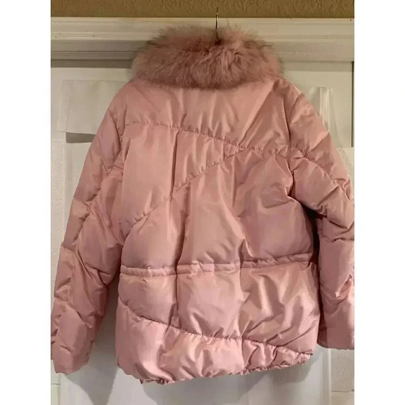 1 Madison Pink‎ puffer jacket zipper pockets/phone pocket/fox fur-Medium - Picture 3 of 10